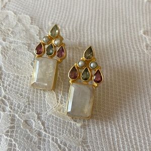 Rainbow Moonstone & Tourmaline Earrings